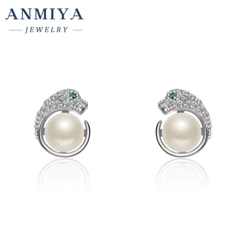 ANMIYA Unisex 925 Sterling Silver Ins Fashion Jewelry New Tide Unique Style Freshwater Pearl Shape Stud Earrings Leopard
