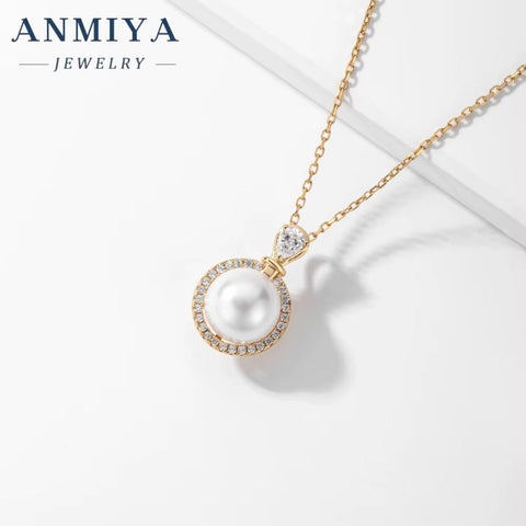 ANMIYA Delicate Niche Fashionable Fresh Water Pearl Waterproof 925 Silver Gold Plated Pendant Necklace for Women Men Jewelry