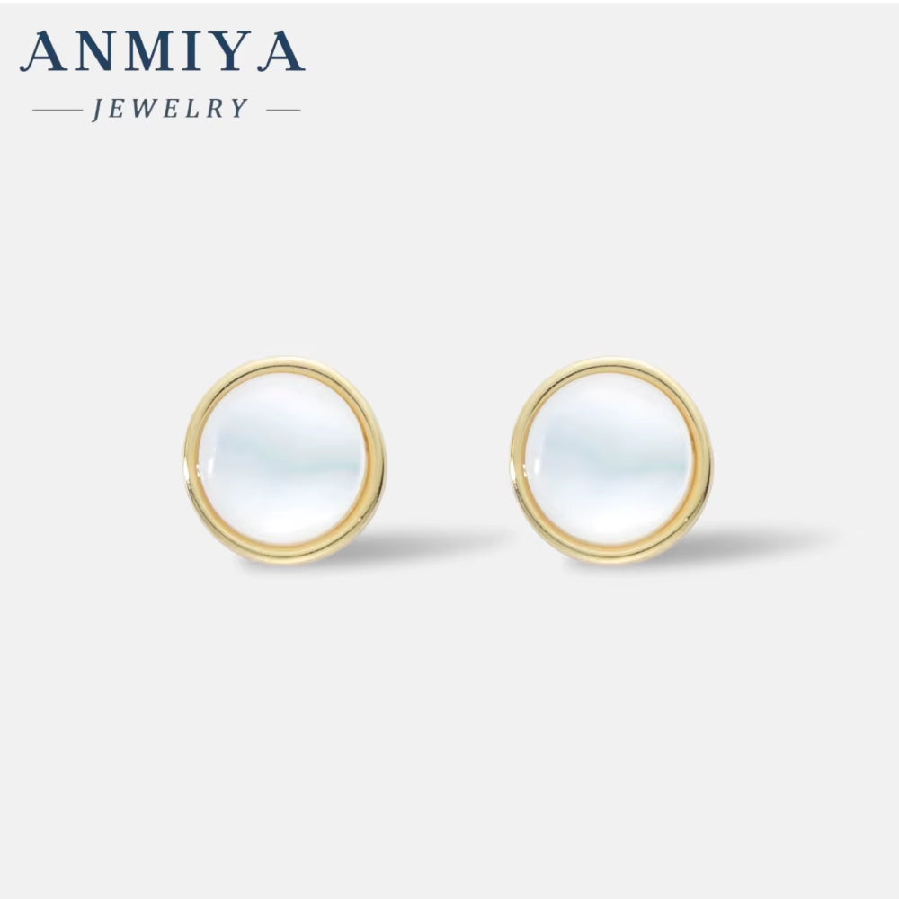 ANMIYA 18K Gold Fashion Jewelry White Shell 925 Silver Wholesale Earrings for Female Women