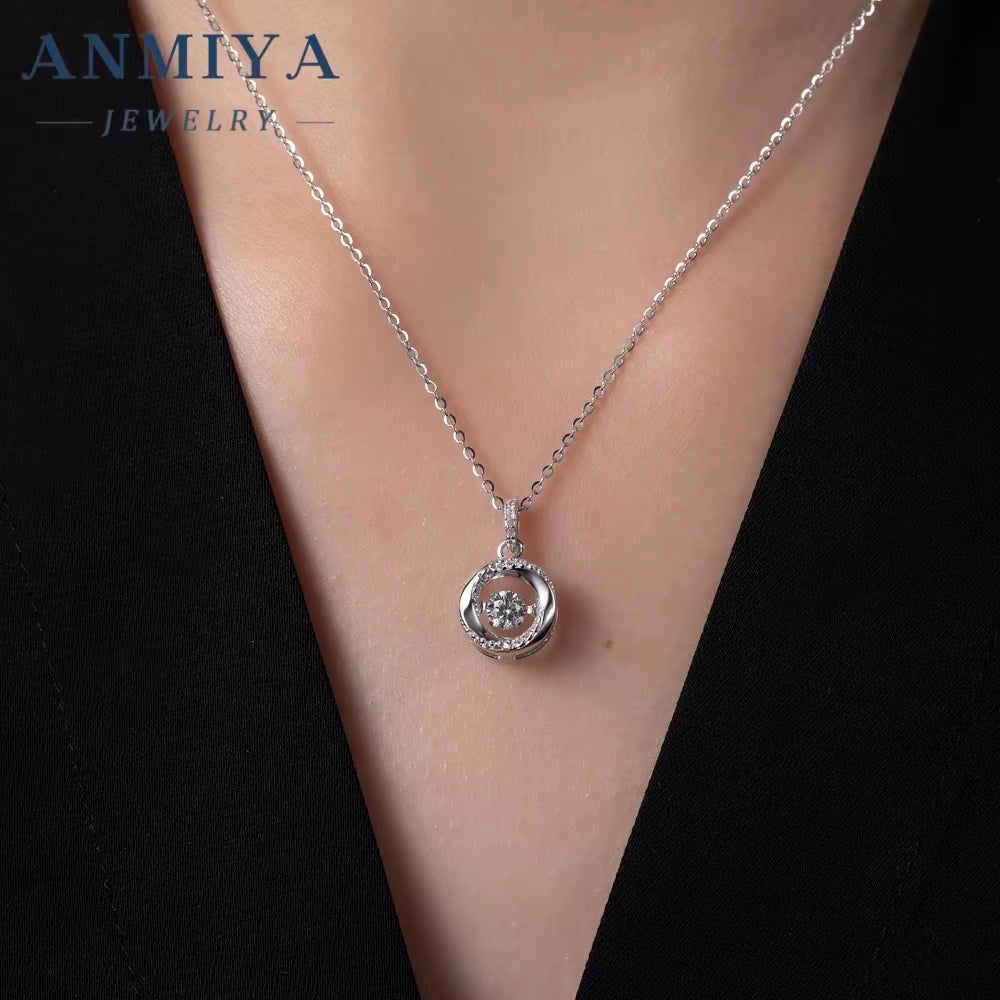 Fashion Jewelry White Gold Plated 925 Sterling Silver Chain round Moissanite Diamond Pendant Women Necklace with GRA Certificate