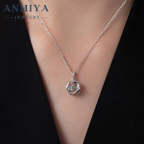 Fashion Jewelry White Gold Plated 925 Sterling Silver Chain round Moissanite Diamond Pendant Women Necklace with GRA Certificate