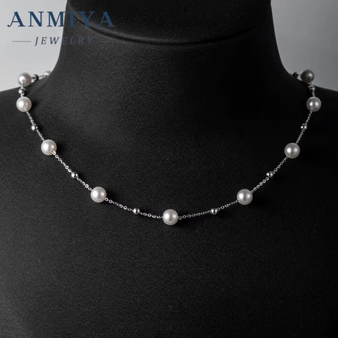 New Arrival 925 Silver Pearl Charms Necklace Link Chain Small Fresh Water Pearls Necklace