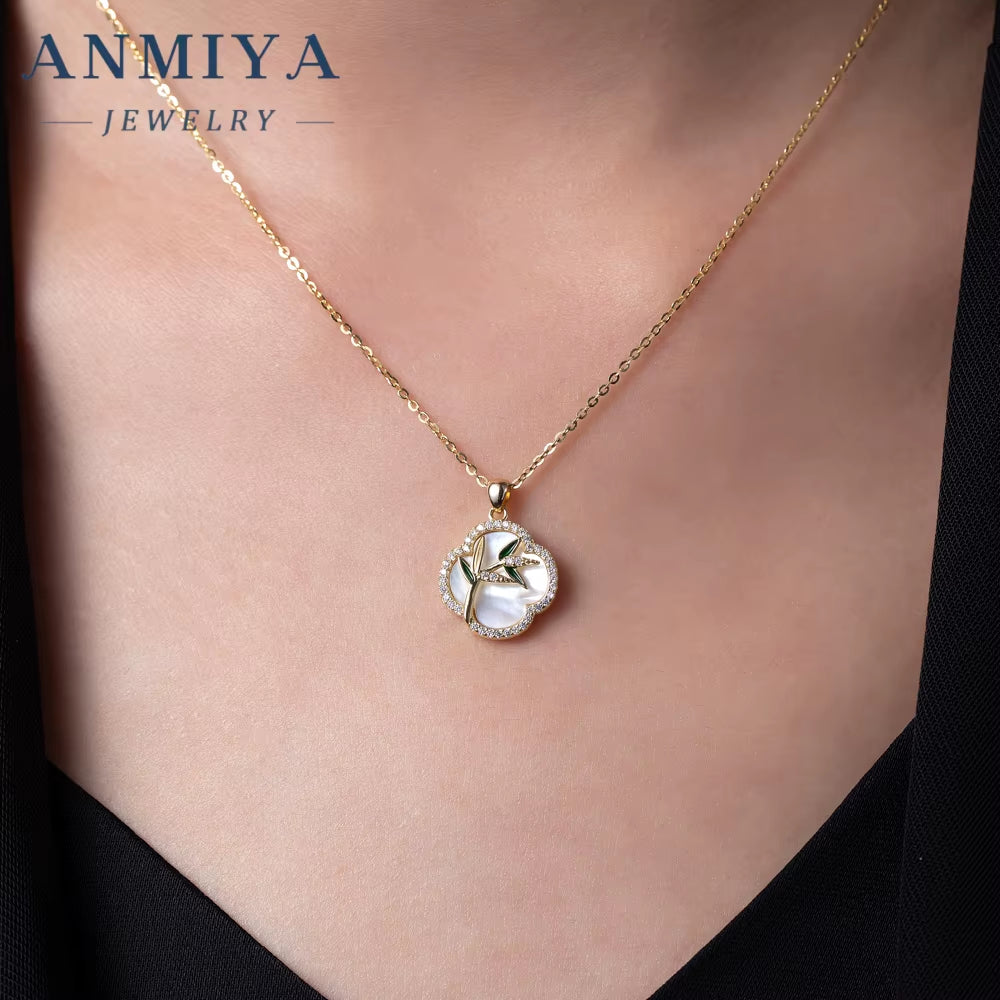 2024 Fashion Hot Sell New Simple Necklace Earrings Jewelry Set 925 Silver Bamboo Clover Jewelry for Women