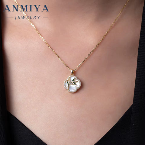 2024 Fashion Hot Sell New Simple Necklace Earrings Jewelry Set 925 Silver Bamboo Clover Jewelry for Women