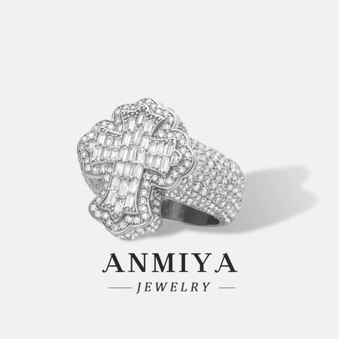 Custom Zircon Ring Charm Jewelry S925 Silver Hip Hops Engagement Wedding OEM Gemstone Clover Rings for Men