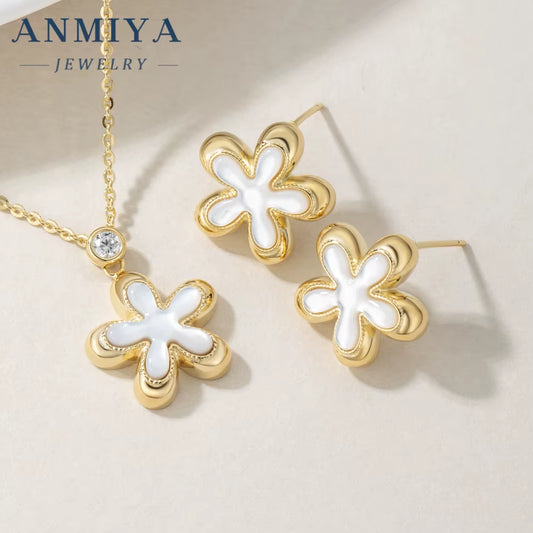 INS Hot Sale 925 Sterling Silver Luxury Four Leaf Flower Earrings Necklace Set for Parties Gifted Zircon Stones Crafted Ladies