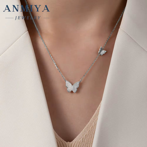 Wholesale Jewelry Fashion Jewelry Silver Necklaces 925 Sterling Silver Double Butterfly Zirconia for Women