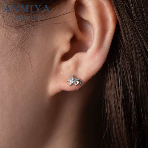 New Dainty Geometric Sea Star Dissymmetry Stud Earring for Women 18K Gold Plated 925 Silver Jewelry