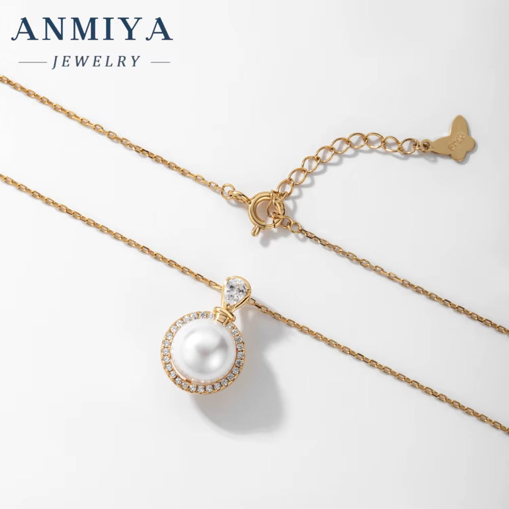 ANMIYA Delicate Niche Fashionable Fresh Water Pearl Waterproof 925 Silver Gold Plated Pendant Necklace for Women Men Jewelry
