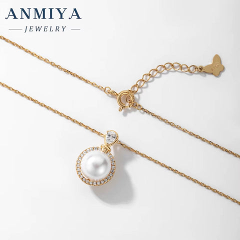 ANMIYA Delicate Niche Fashionable Fresh Water Pearl Waterproof 925 Silver Gold Plated Pendant Necklace for Women Men Jewelry