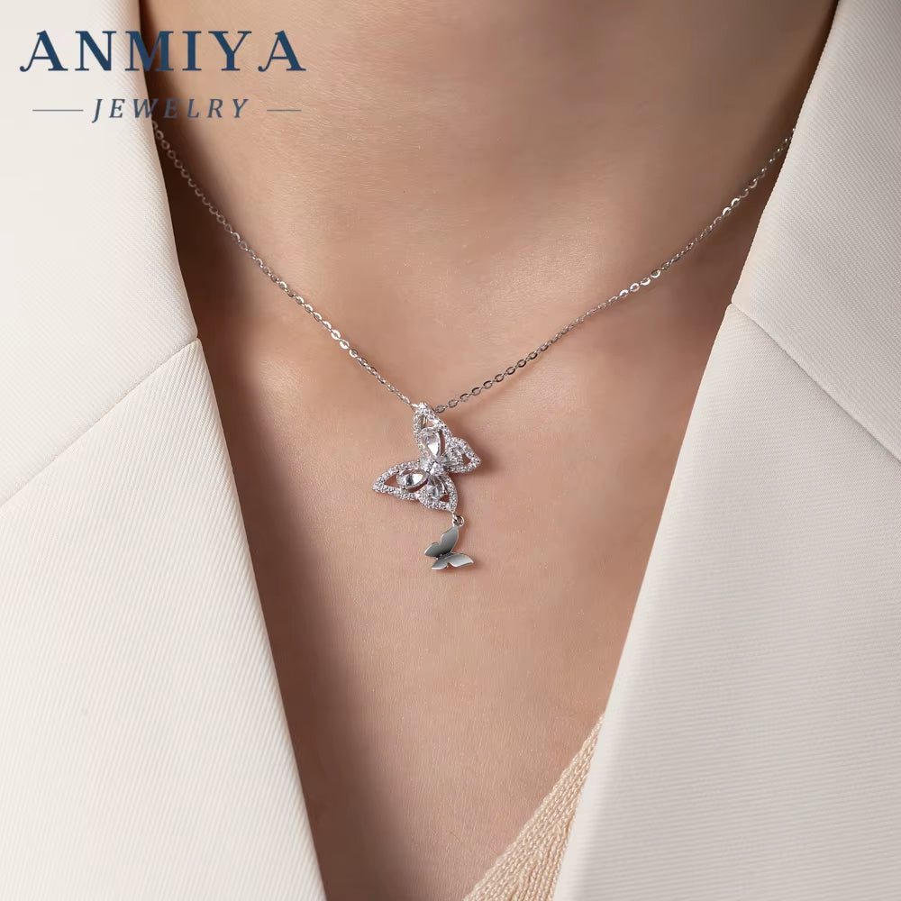 ANMIYA Luxury Design Butterfly Pendant Necklace for Girls Women