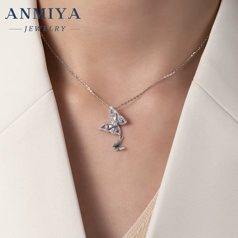 ANMIYA Luxury Design Butterfly Pendant Necklace for Girls Women