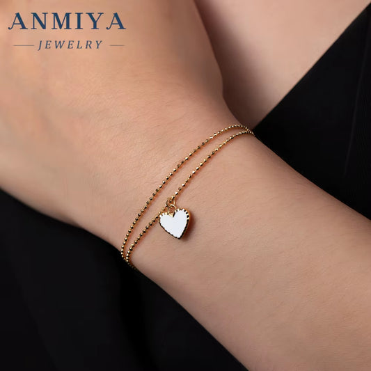 New Popular 925 Sterling Silver Layered Bracelet with Heart Cubic Zircon Charm Fashion Unisex Stylish Trendy Bracelet Gift Women