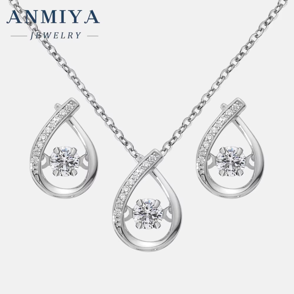 ANMIYA Hot Sales Fashion Jewelry 925 Sterling Silver Charm Zircon Pendant Necklaces Earrings Set for Women