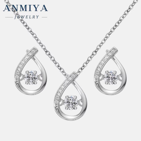 ANMIYA Hot Sales Fashion Jewelry 925 Sterling Silver Charm Zircon Pendant Necklaces Earrings Set for Women