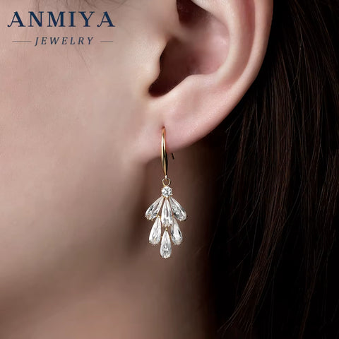 Luxury Water Drop Shape Silver 925 Set with Precision-Cut Zircon Stones Necklace and Drop Earring Sets for Anniversary