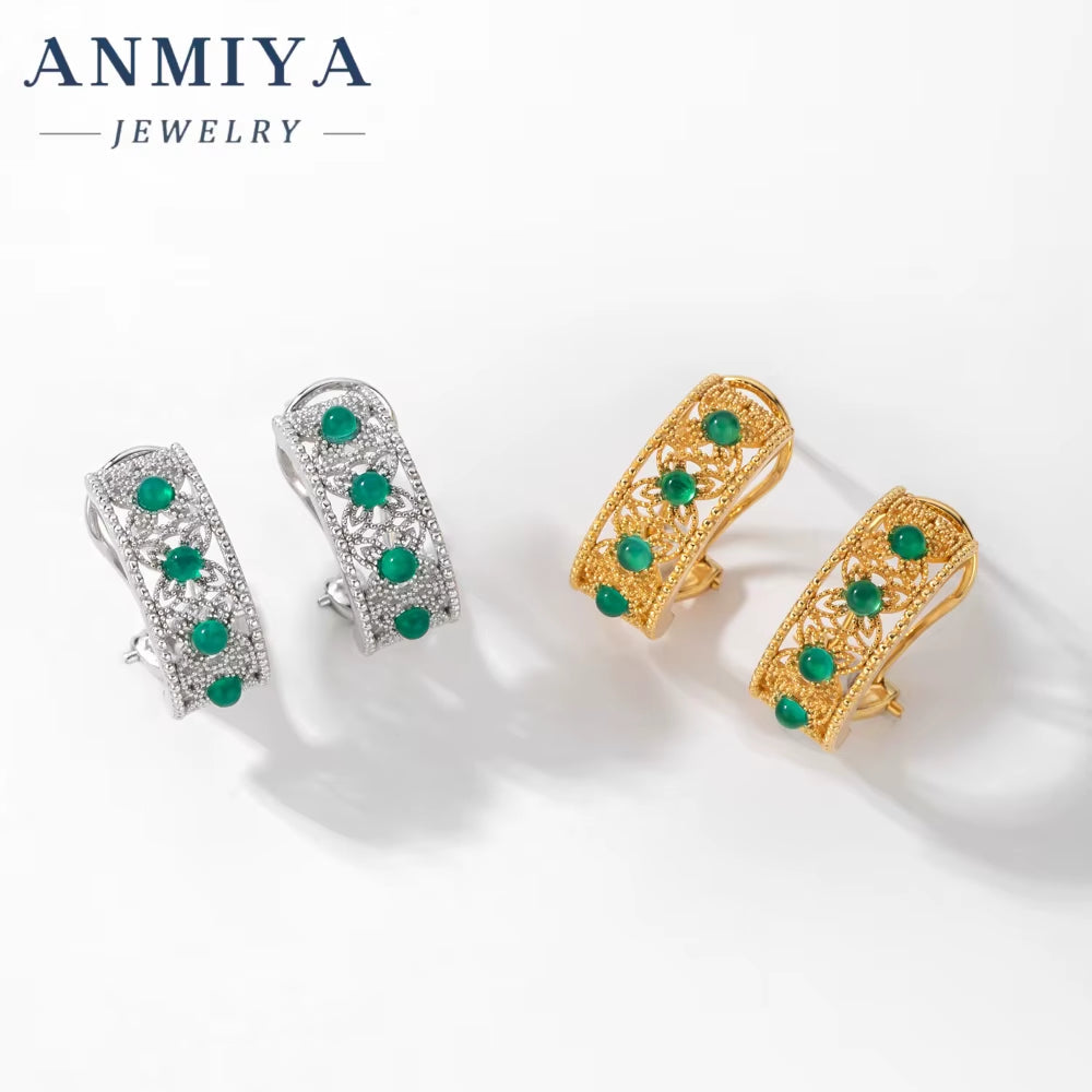 ANMIYA Custom Unique Elegant Formal C Shape Stud Earrings 18K Gold Plated S925 Sterling Silver Jewelry Vintage Style