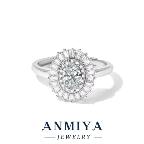 Festival Silver Jewelry - Eye-Catching 925 Sterling Silver Moissanite Cluster Ring for Christmas/New Year Celebration