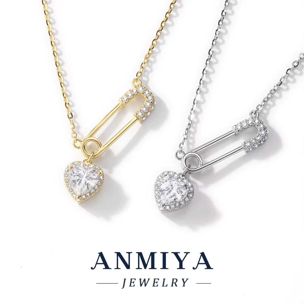 Fine Jewelry 925 Sterling Silver 18K Gold Plated Love Heart Pendant Link Pin Shape Chain Necklace for Women