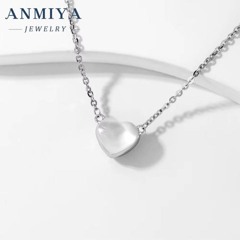 Dainty 925 Silver White Shell Heart Pendant Necklace Women Fashion Jewelry Charm Necklace for Women Girlfriend