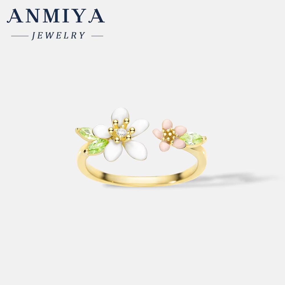 New Arrival 925 Silver Zircon Flower Ring Trendy Waterproof Daily Open Adjustable Rings for Women Jewelry Gift