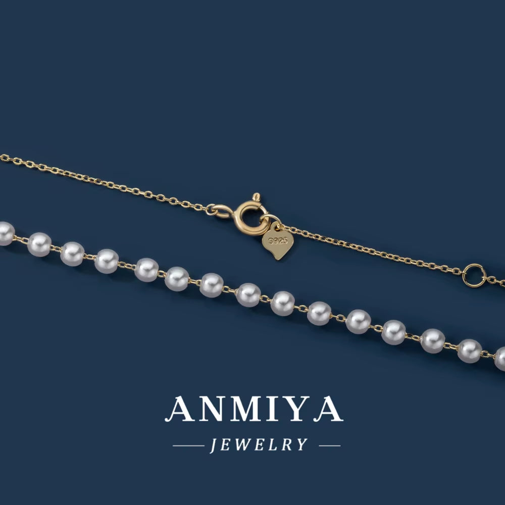 ANMIYA Beat Gift 925 Sterling Sliver Fashion Natural Color Freshwater Pearl Necklace for Women