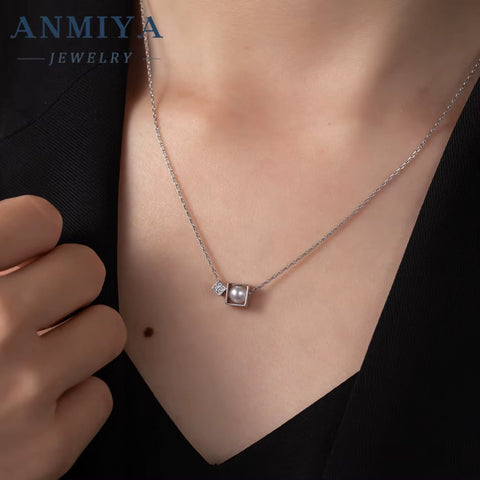 Latest Design Fine Jewelry 925 Sterling Silver Necklace Inlaid Square Fresh Water Pearls Beat Gift Necklace