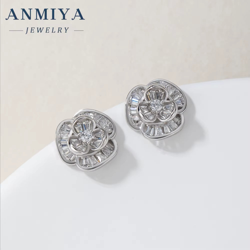 Wholesale Fashion Jewelry 925 Silver Clover Zircon Flower Pendant Necklace and Earrings Jewelry Sets Women