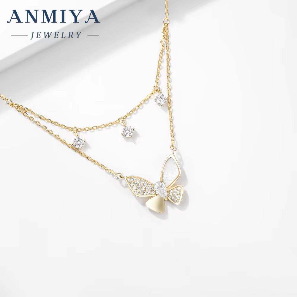 Minimalist 925 Silver Jewelry Zirconia Butterfly Pendant Necklace 925 Sterling Silver Necklace for Women