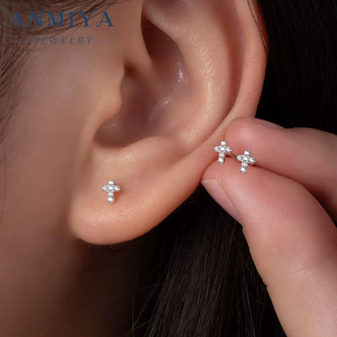 2024 Newest Style Color Zirconia Cross Sterling Silver 925 Jewellery Stud Earrings Set for Women Jewelry Accessories