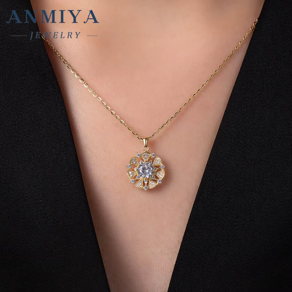 Camellia Flower 925 Silver Jewelry Set Hypoallergenic Necklace Earrings Wedding Party Zircon Stone Fashionable Gift Women Girls