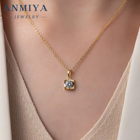 ANMIYA 2024 High Quality Square Zircon Pendant Necklace 925 Silver Zircon Crystal Earrings Necklace Set for Women
