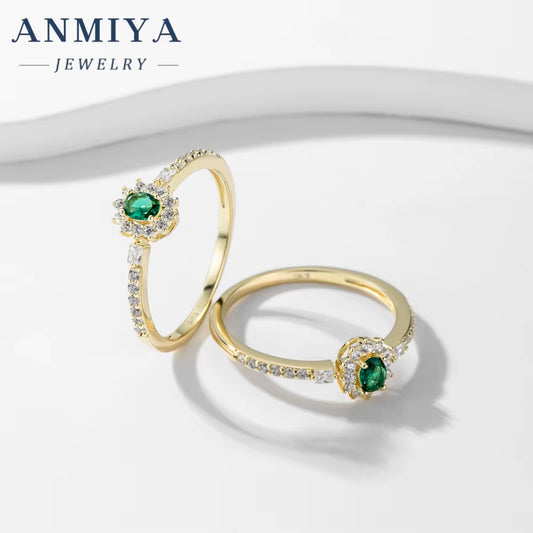 ANMIYA Green Cz Custom Wedding 925 Sterling Silver Gemstone Cubic Zirconia Ring