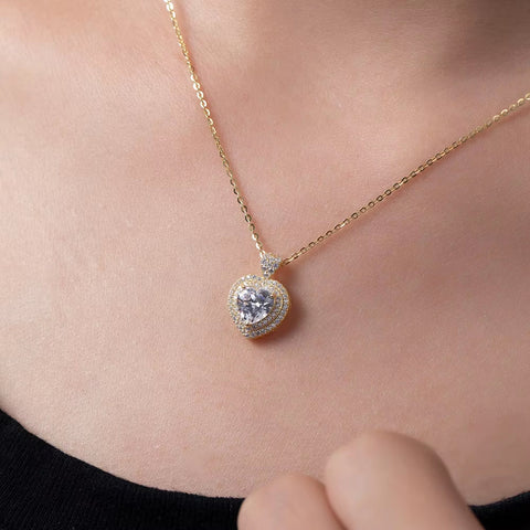 ANMIYA 18K Gold Plated Bling Diamond Small Heart Shape 925 Silver Love Forever Necklace for Mom Valentine'S Day