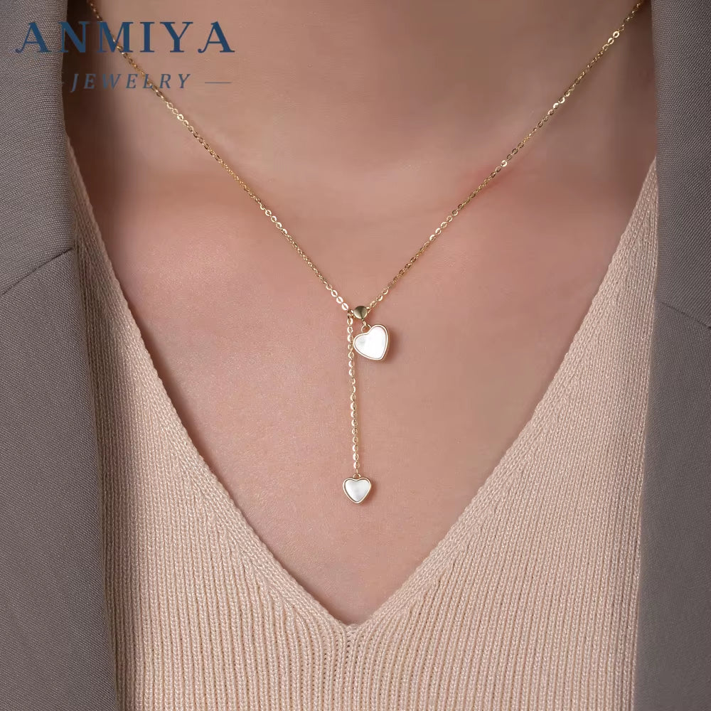 Jewellery Findings 18K Gold Heart Fine Jewelry with Double Hearts White Shell Zircon 925 Silver Cute Style Fashion Jewelry Set