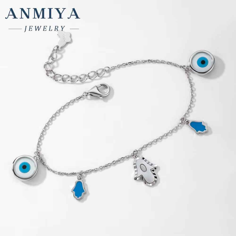 925 Sterling Silver Birthday Day Jewelry Gift Fine Jewelry Adjustable Link Chain Sparkling Blue Evil Eyes Bracelet for Women