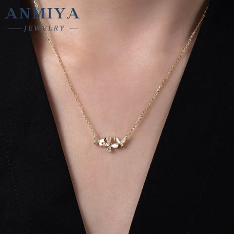 ANMIYA Hot Selling One-Line Shape Butterfly Necklace for Women 925 Silver Collarbone Chain with Butterfly Design Necklace