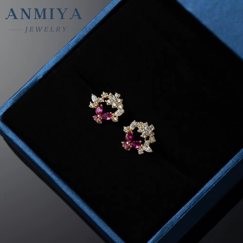 Wholesale Fashion 925 Sterling Silver Purple Zircon Butterfly Hollow Out Stud Earrings for Women