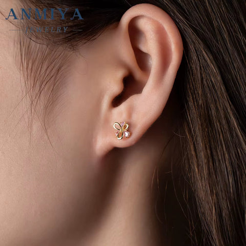 ANMIYA Elegant New Tide Pink Pear Ice Cut Diamond Zircon 925 Silver Earrings for Women