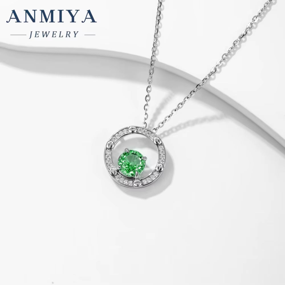 Summer Green round Shape Jewelry Necklace S925 Silver round Brilliant Cut Zircon Fashion Chains Necklaces