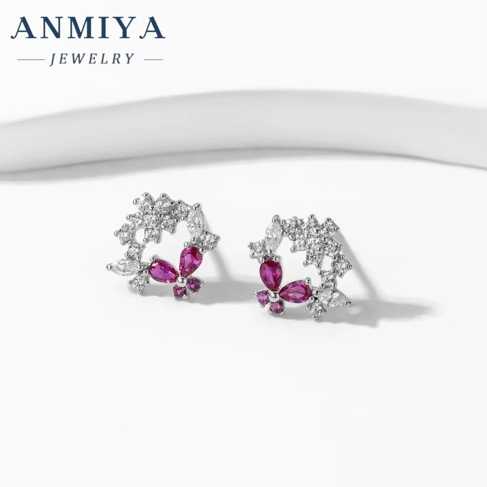 Wholesale Fashion 925 Sterling Silver Purple Zircon Butterfly Hollow Out Stud Earrings for Women