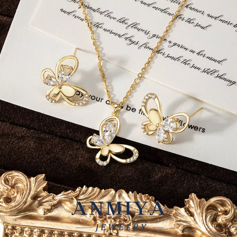 Romantic Butterfly Motif Silver 925 Set with Intricate Cutout Design Necklace and Earring Sets Lightweight Style for Daily