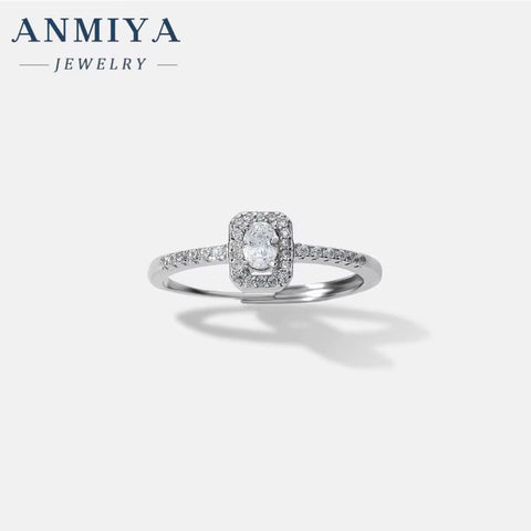 ANMIYA Wholesale 925 Silver Zircon Engagement Eternity Rings Women 925 Silver Diamond Emerald Radiant Oval Cut Ring