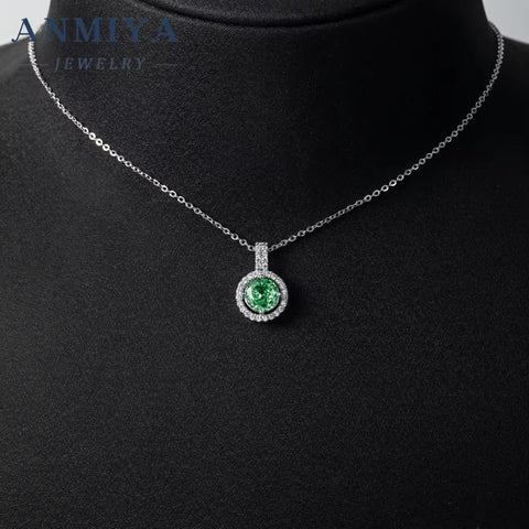 2024 New High-Quality Fashion Luxury Gift S925 Silver Necklace Female round Ice Cut Emerald Diamond Pendant
