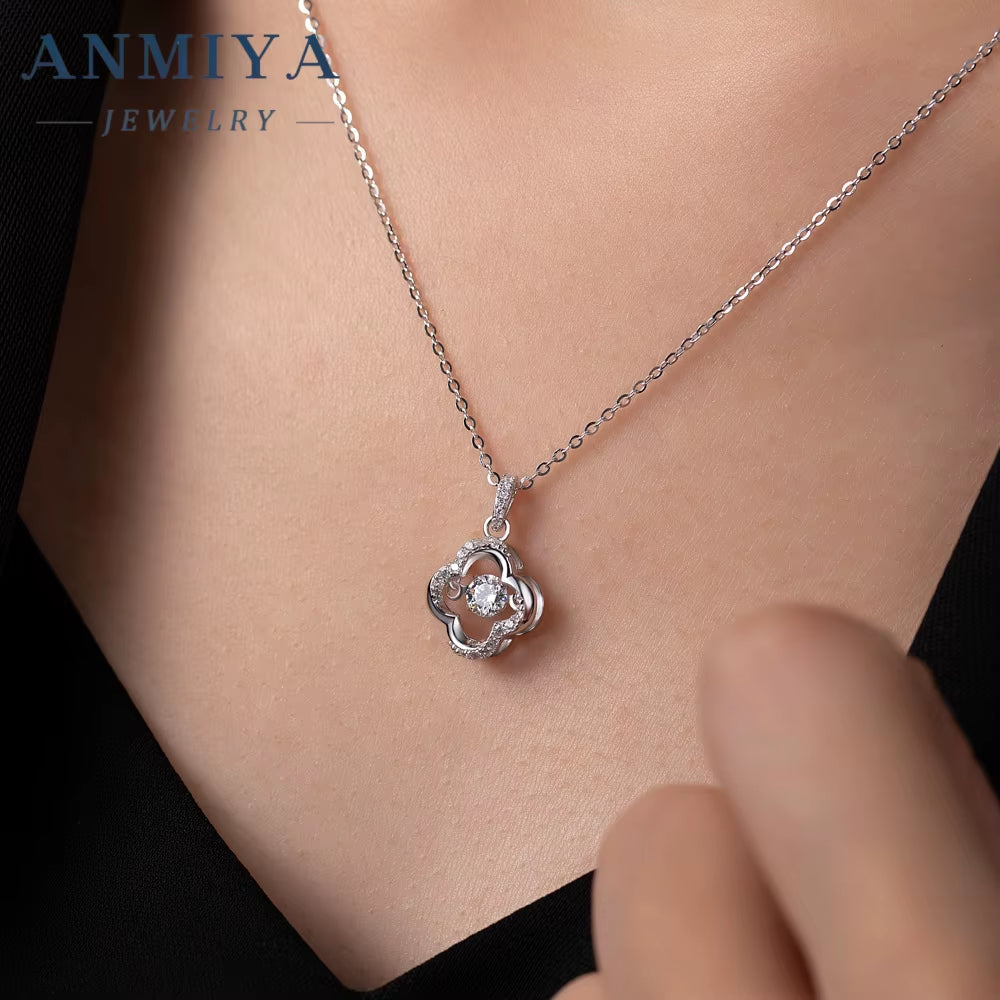 925 Sterling Silver 18K Gold Plated Cubic Zirconia CZ Pearl Four-Leaf Clover Hollow Out Necklace for Women Fashion Jewelry
