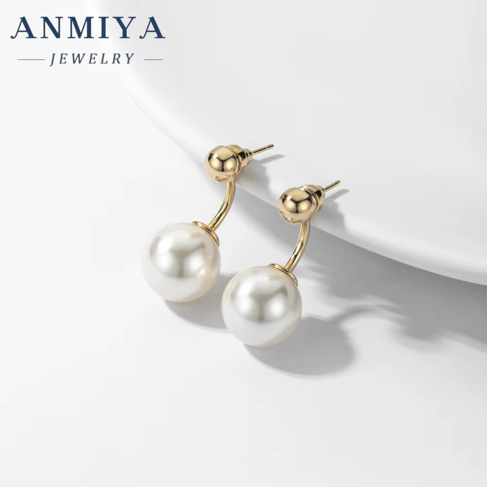 ANMIYA Korean Sterling Silver Pearl Crystal Earrings Gold Silver Color 925 Silver Stud Earrings for Women Jewelry