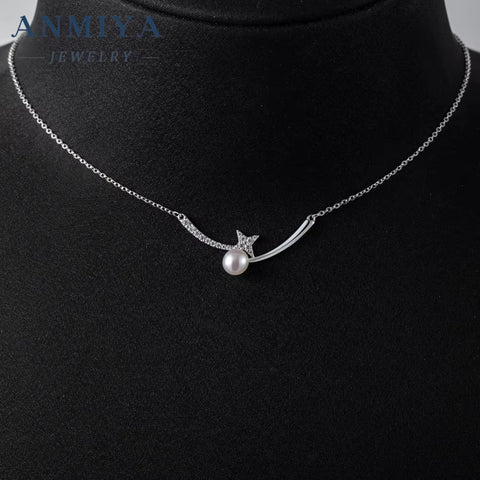 Fashion Chains Necklaces S925 Silver Star and Nature Fresh Water Pearls Collarbone Necklace for Bestfriend Jewelry