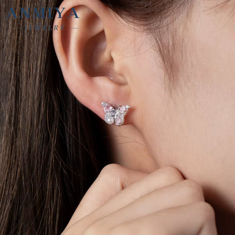 ANMIYA Wholesale Luxury Female Butterfly Shape Pink Pearl Stud Earrings for Girls