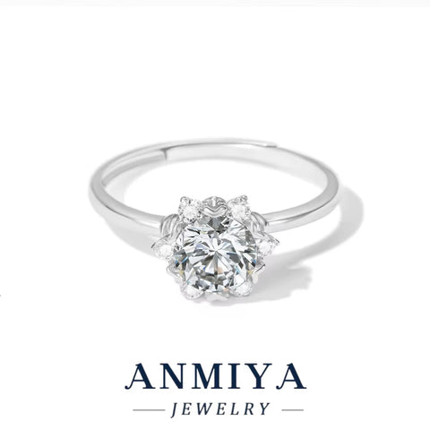 Bohemian Silver Jewelry Collection - 925 Sterling Silver Moissanite Statement Ring with Nature-Inspired Design