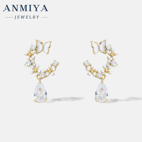 Valentine'S Day Water Drop Butterfly Garland Fine Zirconia Zircon Stone 925 Friendship Necklace Set Earrings for Women